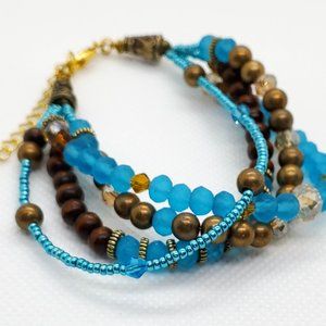 Blue & Gold Beaded Bracelet